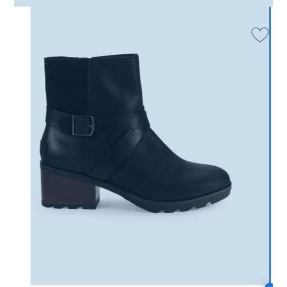 Sorel Cate Side Zip Black Waterproof Leather Booties W/Strap Size 38.5 7.5