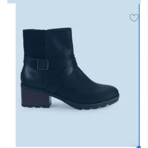 Sorel Cate Side Zip Black Waterproof Leather Booties W/Strap Size 38.5 7.5