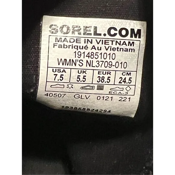 Sorel Cate Side Zip Black Waterproof Leather Booties W/Strap Size 38.5 7.5