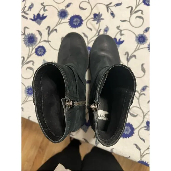Sorel Cate Side Zip Black Waterproof Leather Booties W/Strap Size 38.5 7.5