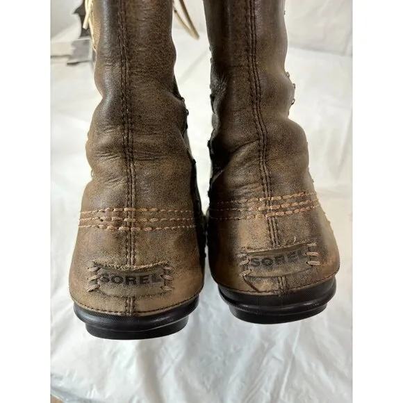 Sorel Cate The Great Brown Leather Waterproof Tall Winter Insulated Boots Size 7