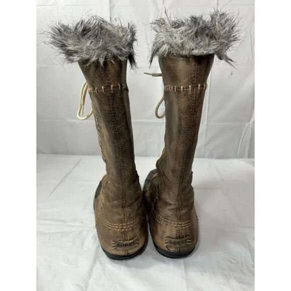 Sorel Cate The Great Brown Leather Waterproof Tall Winter Insulated Boots Size 7