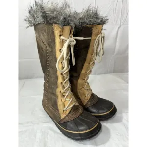 Sorel Cate The Great Brown Leather Waterproof Tall Winter Insulated Boots Size 7