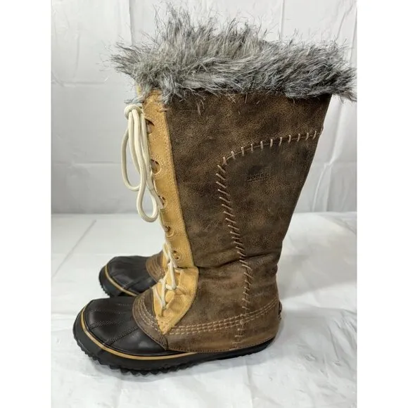 Sorel Cate The Great Brown Leather Waterproof Tall Winter Insulated Boots Size 7
