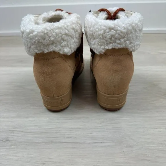 Sorel Evie Cozy Lace Bootie Womens 9.5 Tan Tawny Buff/Wood