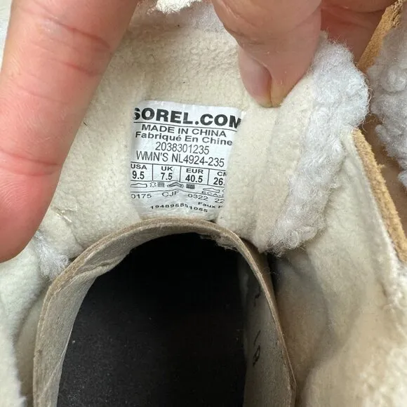 Sorel Evie Cozy Lace Bootie Womens 9.5 Tan Tawny Buff/Wood