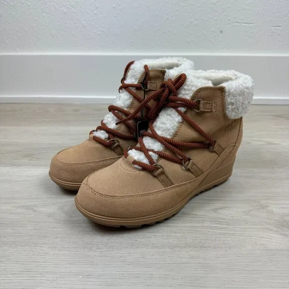 Sorel Evie Cozy Lace Bootie Womens 9.5 Tan Tawny Buff/Wood