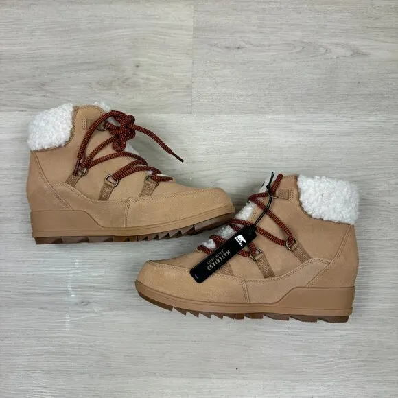 Sorel Evie Cozy Lace Bootie Womens 9.5 Tan Tawny Buff/Wood