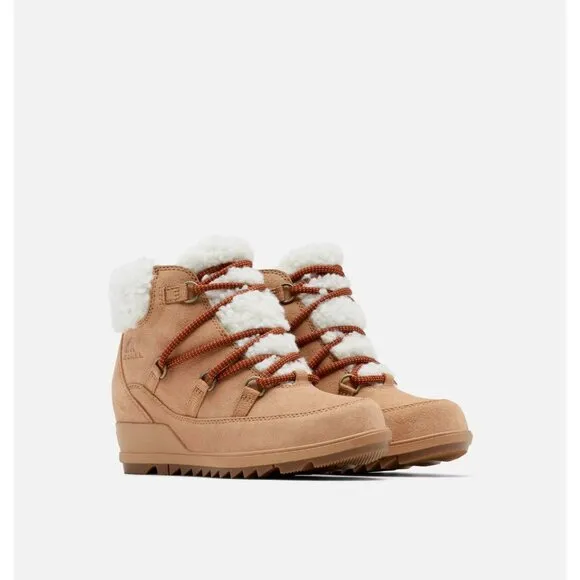 Sorel Evie Cozy Lace Bootie Womens 9.5 Tan Tawny Buff/Wood