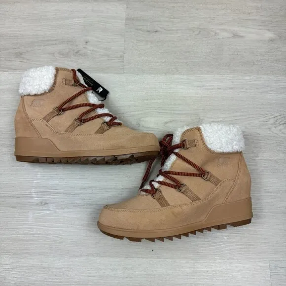 Sorel Evie Cozy Lace Bootie Womens 9.5 Tan Tawny Buff/Wood