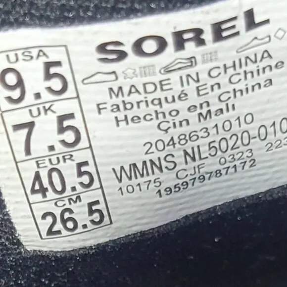 Sorel Evie II Women's Size US 9.5 Black Leather Waterproof Side Zip Ankle Boots.