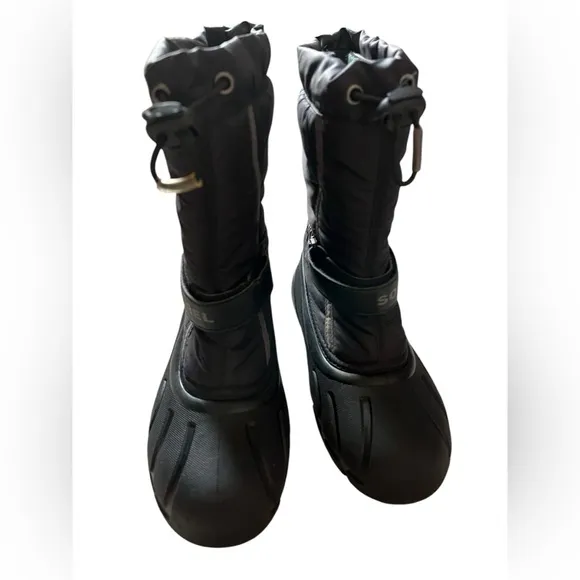Sorel Flurry Snow‎ Boots Black Gray Winter Lined YOUTH 4 Black INSULATED warm✅