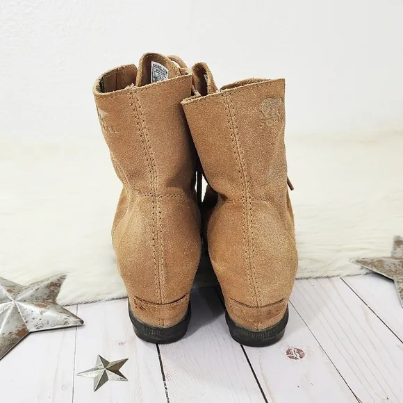 Sorel Girls' Joan of Arctic Wedge II Waterproof Suede Boots glitter brown size 5