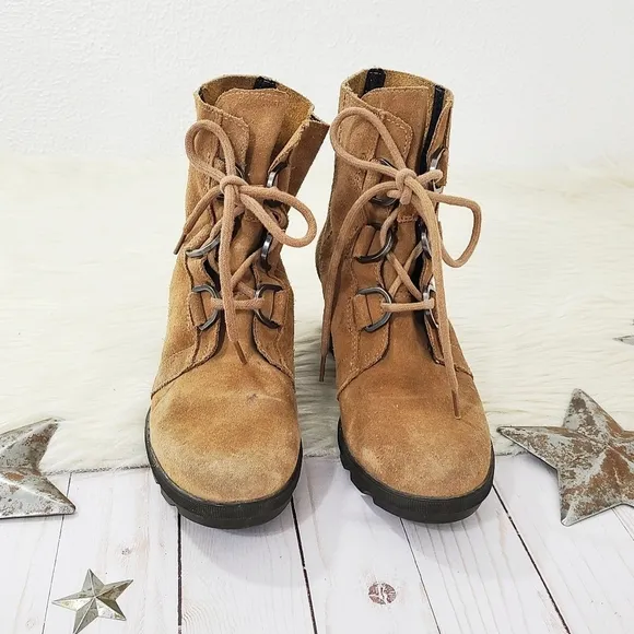 Sorel Girls' Joan of Arctic Wedge II Waterproof Suede Boots glitter brown size 5