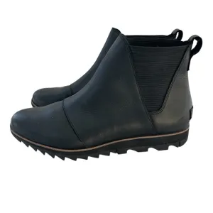 SOREL Harlow Chelsea Black Leather Waterproof Pull On Ankle Boots 9.5