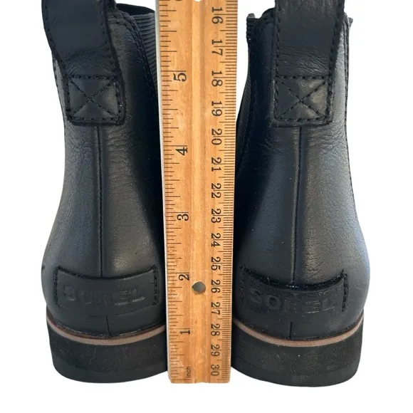 SOREL Harlow Chelsea Black Leather Waterproof Pull On Ankle Boots 9.5