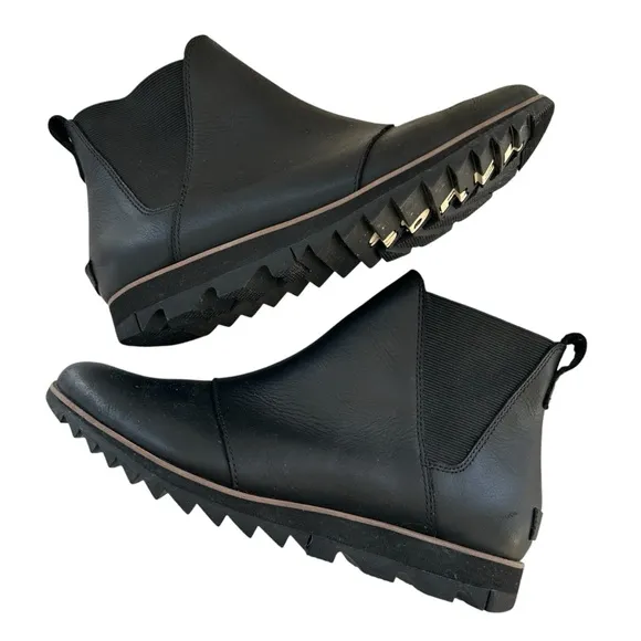 SOREL Harlow Chelsea Black Leather Waterproof Pull On Ankle Boots 9.5