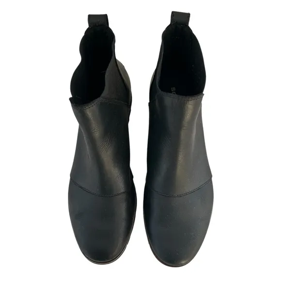 SOREL Harlow Chelsea Black Leather Waterproof Pull On Ankle Boots 9.5