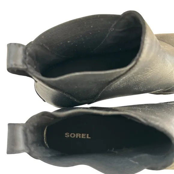 SOREL Harlow Chelsea Black Leather Waterproof Pull On Ankle Boots 9.5