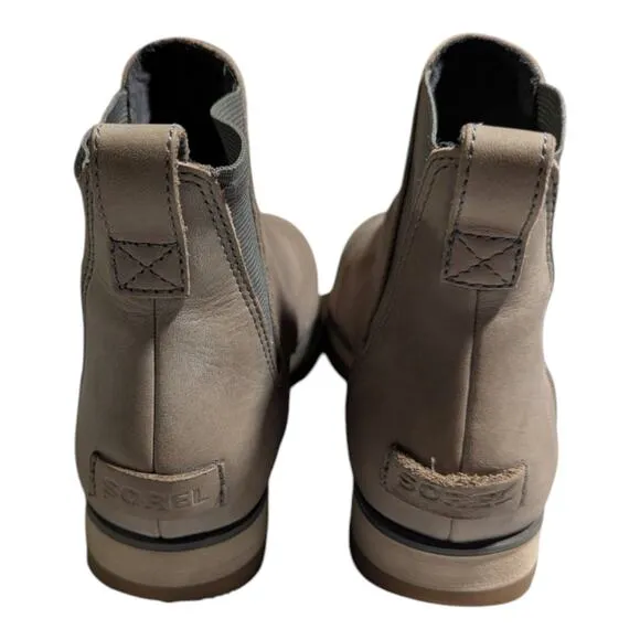 Sorel Harlow Taupe Gray Waterproof Nubuck Leather Wedge Chelsea Ankle Boots 7