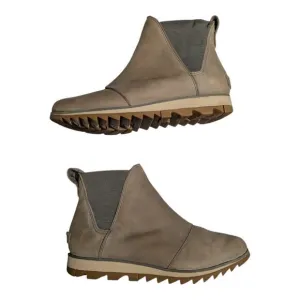 Sorel Harlow Taupe Gray Waterproof Nubuck Leather Wedge Chelsea Ankle Boots 7