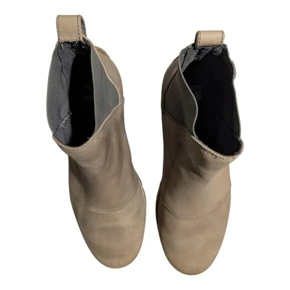 Sorel Harlow Taupe Gray Waterproof Nubuck Leather Wedge Chelsea Ankle Boots 7
