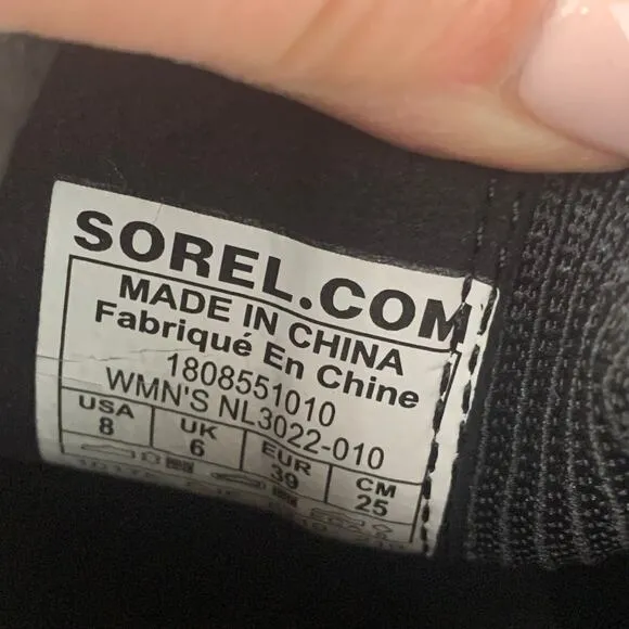 Sorel Joan of Arctic Bootie Womens Size 8 Black Chelsea Suede Wedge Boots