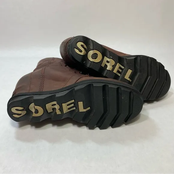 Sorel Joan of Arctic II Cattail Brown Leather Lace Up Wedge Boots, size 5.5