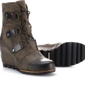 Sorel Joan of Arctic Leather Wedge Boot Tobacco Brown Leather Lace-Up Size 6.5