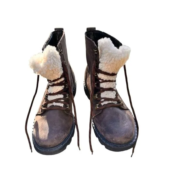 Sorel Lennox Lace Cozy Shearling Waterproof Ankle Boots - Size 8 - Brown…