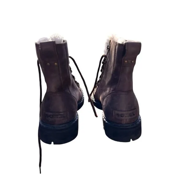 Sorel Lennox Lace Cozy Shearling Waterproof Ankle Boots - Size 8 - Brown…