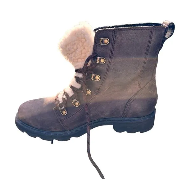 Sorel Lennox Lace Cozy Shearling Waterproof Ankle Boots - Size 8 - Brown…