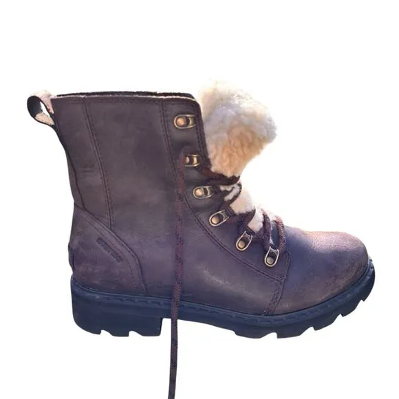 Sorel Lennox Lace Cozy Shearling Waterproof Ankle Boots - Size 8 - Brown…