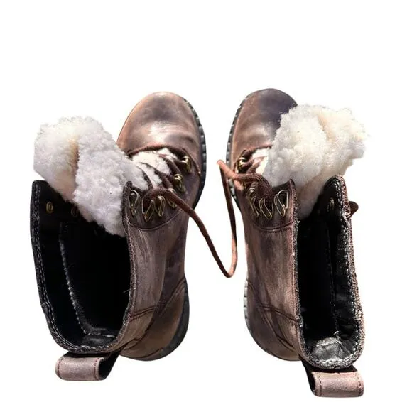 Sorel Lennox Lace Cozy Shearling Waterproof Ankle Boots - Size 8 - Brown…