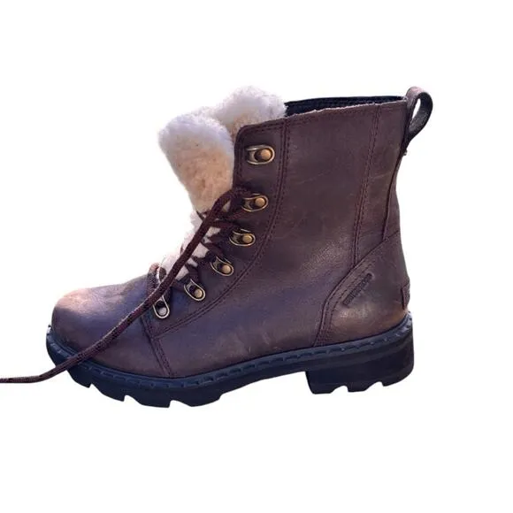 Sorel Lennox Lace Cozy Shearling Waterproof Ankle Boots - Size 8 - Brown…