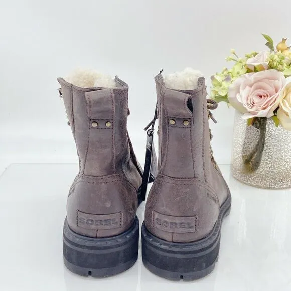 Sorel Lennox Lace Cozy Shearling Waterproof Ankle Boots - Size 8 - Brown…