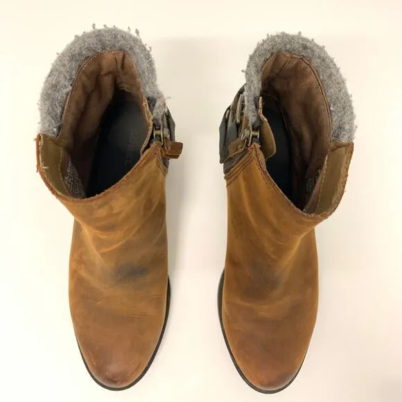 Sorel Lolla Booties Ankle Boots Women 7.5 Brown Waterproof Leather Zip