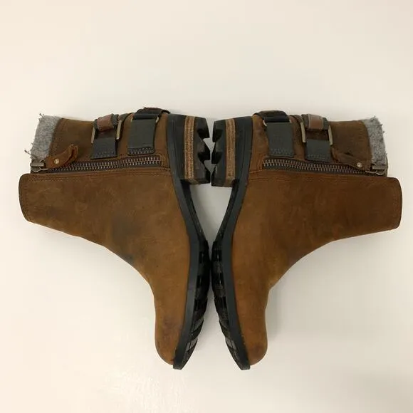 Sorel Lolla Booties Ankle Boots Women 7.5 Brown Waterproof Leather Zip
