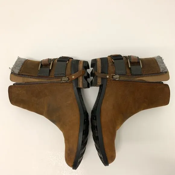Sorel Lolla Booties Ankle Boots Women 7.5 Brown Waterproof Leather Zip