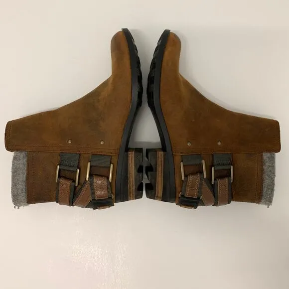 Sorel Lolla Booties Ankle Boots Women 7.5 Brown Waterproof Leather Zip