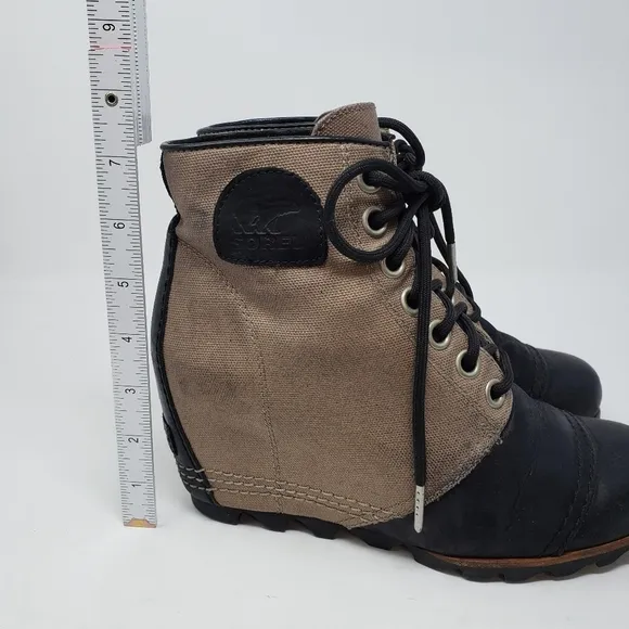 SOREL PDX Wedge Lace-Up Canvas Leather Waterproof Booties Boots size 7.5