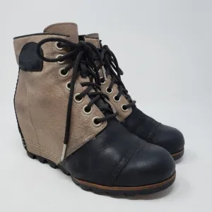 SOREL PDX Wedge Lace-Up Canvas Leather Waterproof Booties Boots size 7.5