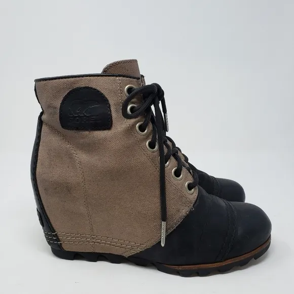 SOREL PDX Wedge Lace-Up Canvas Leather Waterproof Booties Boots size 7.5