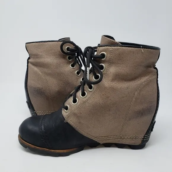 SOREL PDX Wedge Lace-Up Canvas Leather Waterproof Booties Boots size 7.5