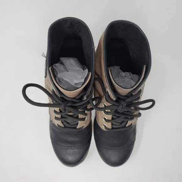SOREL PDX Wedge Lace-Up Canvas Leather Waterproof Booties Boots size 7.5
