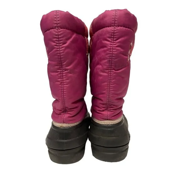Sorel Pink Cub Polar Bear Swirel Winter Snow Boots Girls Size 4 Pull On