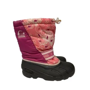 Sorel Pink Cub Polar Bear Swirel Winter Snow Boots Girls Size 4 Pull On