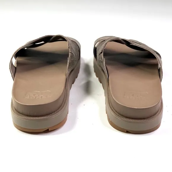 Sorel Roaming criss cross slides sandals crackle metallic silver like new 10