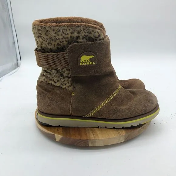 Sorel Rylee Boots Girls 5 Brown Leopard Print Insulated Winter Suede Waterproof