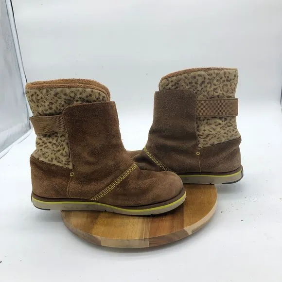 Sorel Rylee Boots Girls 5 Brown Leopard Print Insulated Winter Suede Waterproof
